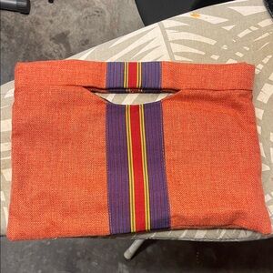 Vibrant Orange Clutch with Striped Accent